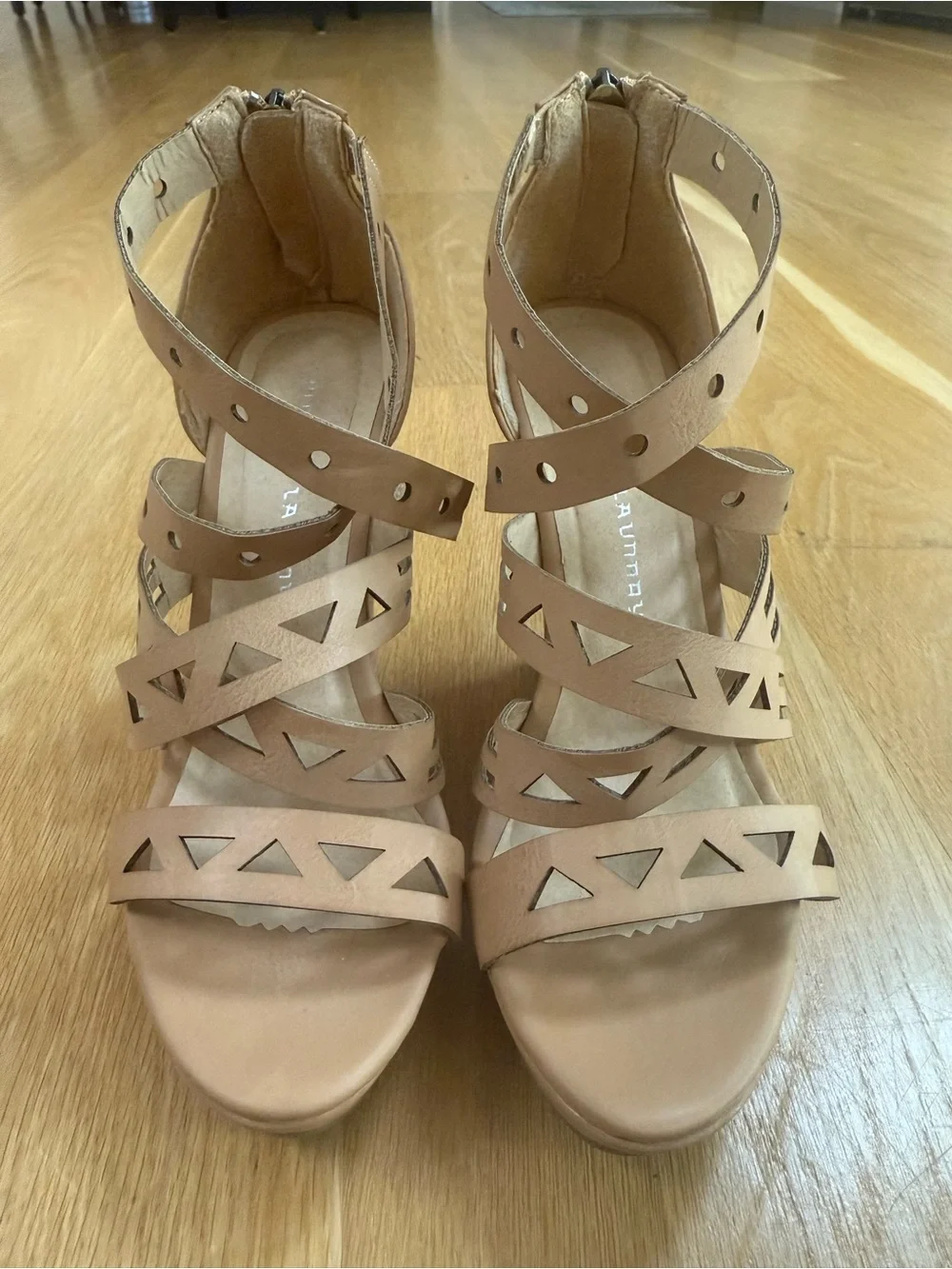 Chinese Laundry Tan Strappy Cutout Wedge Sandals
